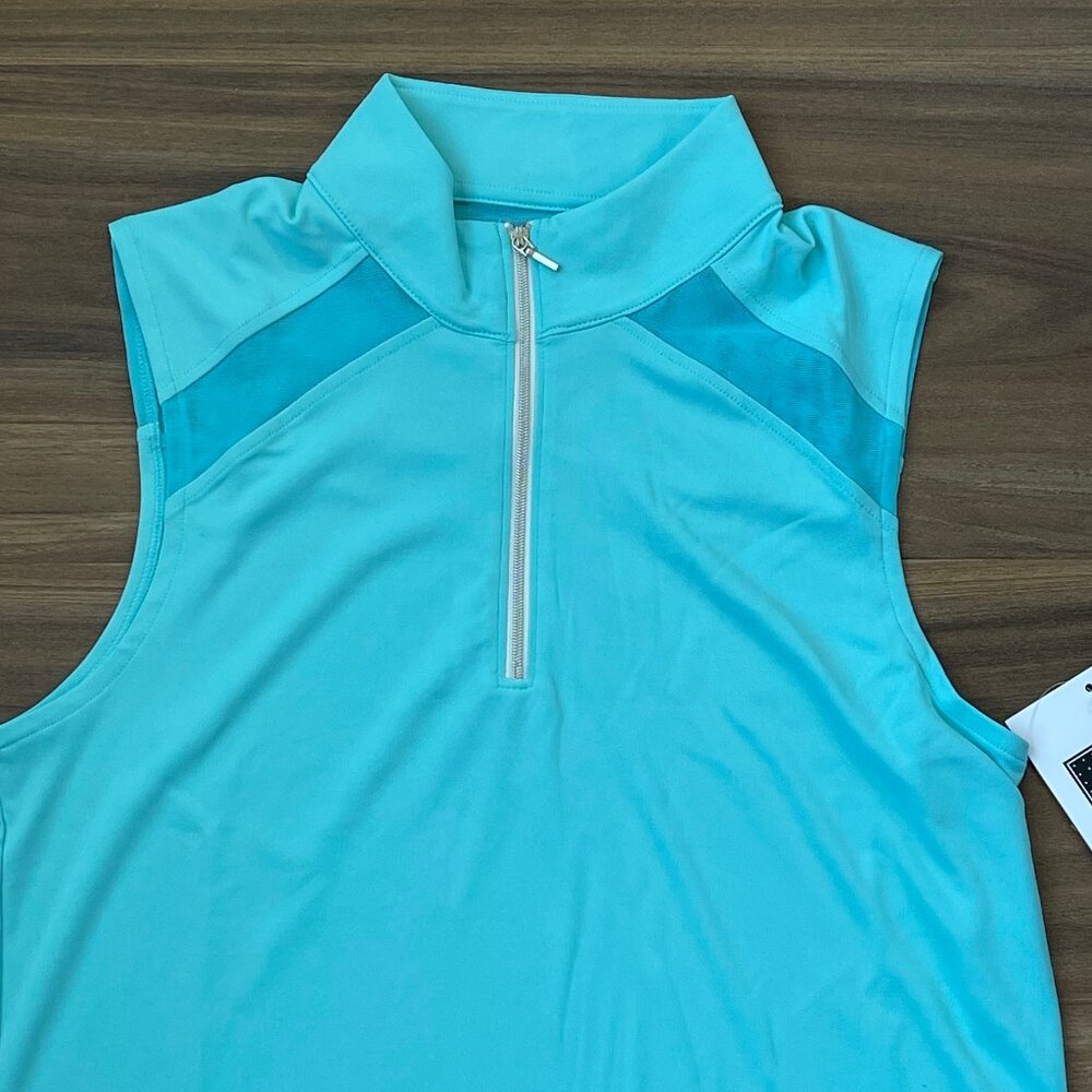 FITS Women's 1/4 ZIp Sleeveless Tank Top Sun Shirt - Teal - XL - Picture 2 of 5